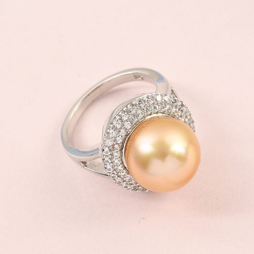 Royal Bali Kollektion - Südsee Perle und Zirkon Ring 925 Silber platiniert  ca. 0,70 ct image number 1