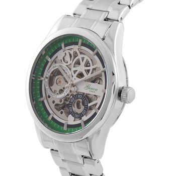 Limitiert verf&uuml;gbar- GENOA Automatikwerk 3ATM Wasserdichtheit Skelettuhr mit reinem 316L Edelstahl -Kettenarmband - Gr&uuml;n