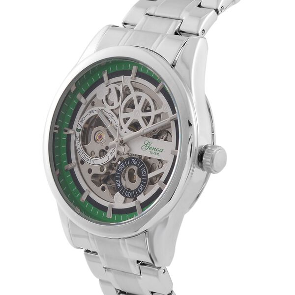 Limitiert verfügbar- GENOA Automatikwerk 3ATM Wasserdichtheit Skelettuhr mit reinem 316L Edelstahl -Kettenarmband - Grün image number 4