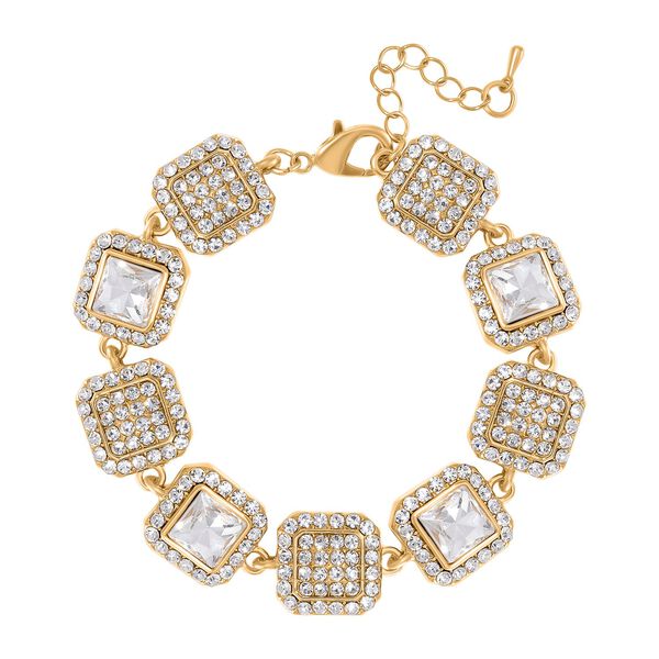 2er Set - Weißer Kristall Armband und Ohrringe, goldfarben image number 3