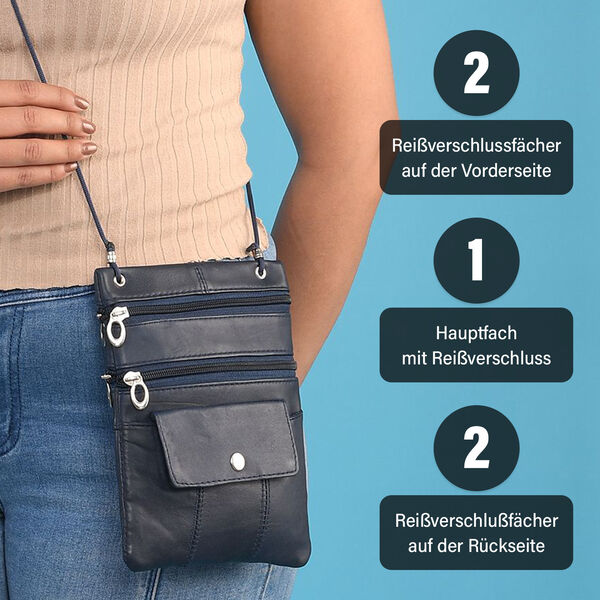 100% Echtleder Crossbody Tasche, marineblau image number 4