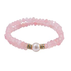 Weiße Muschelkernperle, Rosenquarz Armband ca. BR-Stretch cm Legierung Standard gelb vergoldet
