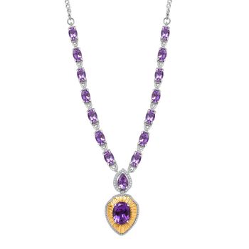 Nat&uuml;rliche, AA Marokkanischer Amethyst Halskette ca. 45 cm 925 Silber, bicolor, ca. 9.13 ct