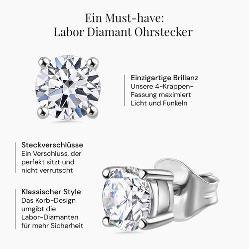 LUXURIANT DIAMOND- SGL zertifizierte VS-GH Labor Diamant Ohrringe, 925 Silber rhodiniert - 0,50 ct. image number 2