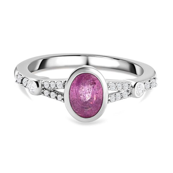 Ilakaka Rosa Saphir und wei&szlig;er Zirkon-Ring, 925 Silber platiniert, ca. 1,28 ct