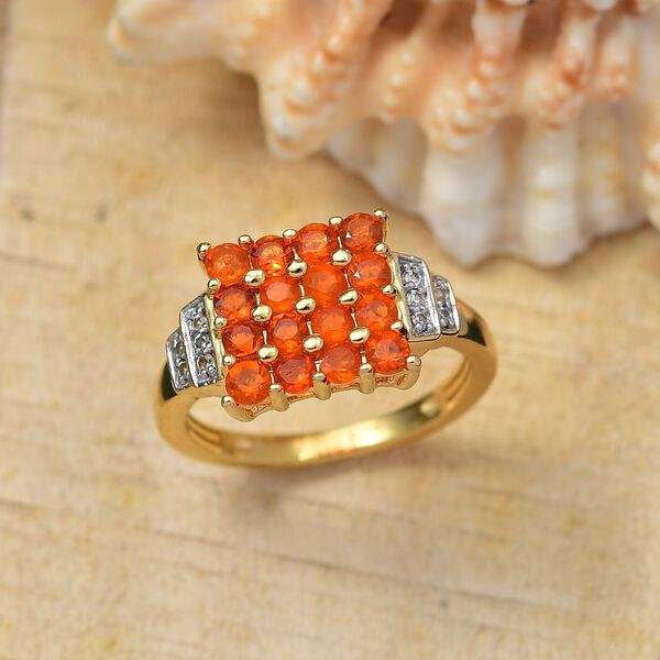 Blaze Feuer Opal, Wei&szlig;er Zirkon Ring 925 Silber 750 Gelbgold Vermeil (Gr&ouml;&szlig;e 20.00) ca. 0.92 ct image number 1