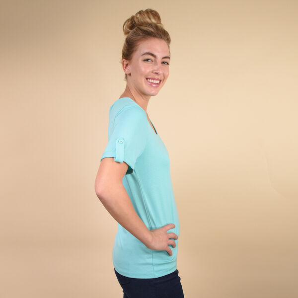 Damen kurzes Ärmel T-Shirt, Hellblau image number 2