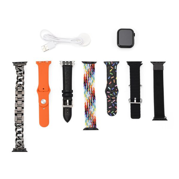 Smartwatch HW mini 2 1,75 Zoll Schwarz, Set mit 7 Wechselarmbändern inklusive kristallbesetztem Armband, IP67, Bluetooth 5.2, kabelloses Laden, Orange image number 8
