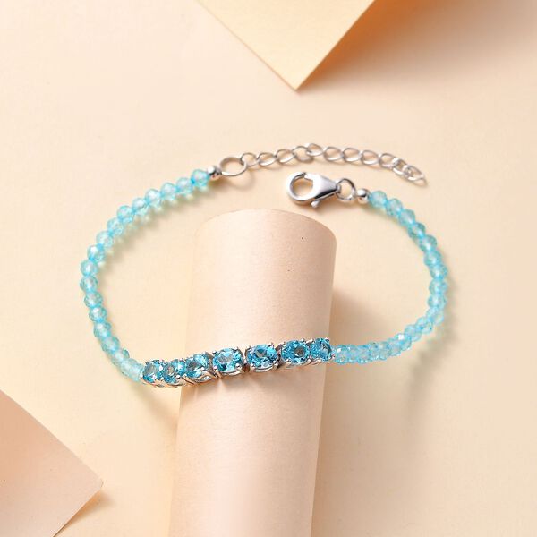 Blauer Apatit Armband ca. 18 cm + 3.5 cm Extender 925 Silber platiniert ca. 9.74 ct image number 2