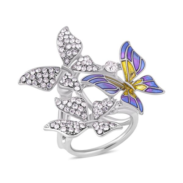 Wei&szlig;er Kristall und emaillierter Schmetterling-Schalring