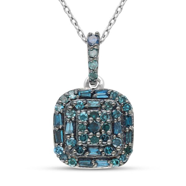 Blauer Diamant Cluster-Anh&auml;nger mit Kette in Silber