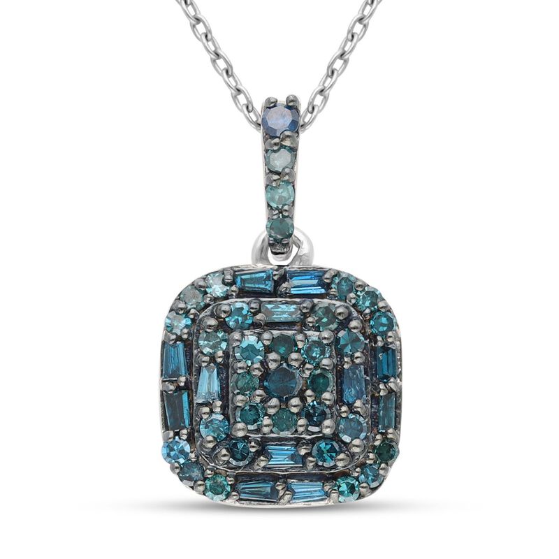 Blauer Diamant Cluster-Anhänger mit Kette in Silber image number 0