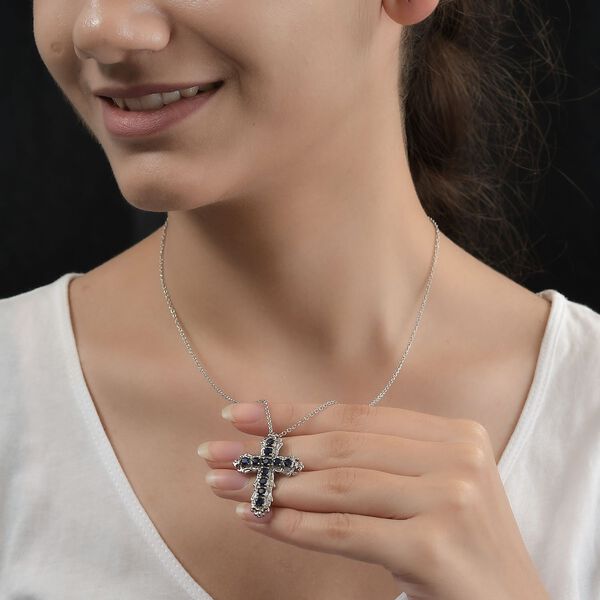 Masoala Saphir (Fissure gefüllt) Kreuz-Anhänger mit Kette, Edelstahl ca. 1.58 ct image number 2