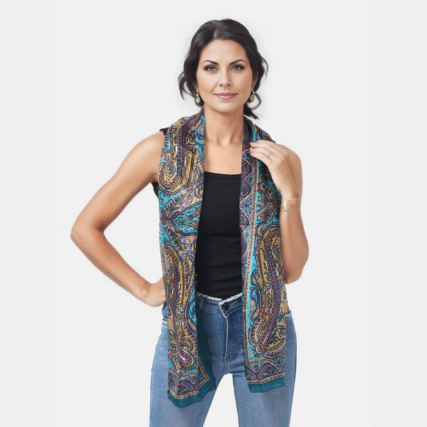 Bedruckter Seidenschal, 48x160cm, Graugr&uuml;n image number 3