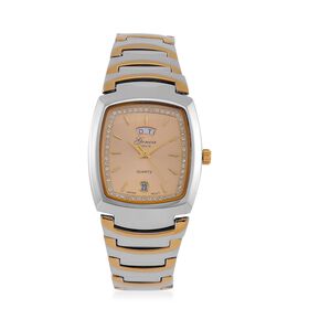GENOA  - Eleganz Uhr mit Mond- und Wochenanzeige, Japanisches Uhrwerk und Weißem Kristallzifferblatt, Reiner Edelstahl, Bicolor, 20 cm