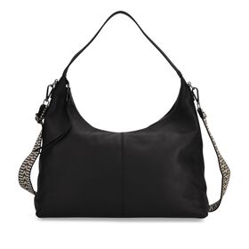 Echtleder-Hobo-Bag mit abnehmbarem Schulterriemen, 41x10x35 cm, Tiefschwarz