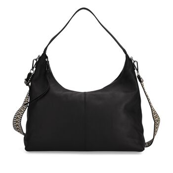 Echtleder-Hobo-Bag mit abnehmbarem Schulterriemen, 41x10x35 cm, Tiefschwarz
