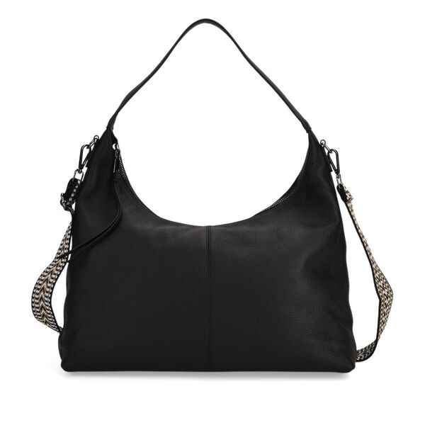Echtleder-Hobo-Tasche mit abnehmbarem Schulterriemen, 41x10x35cm, Tiefschwarz