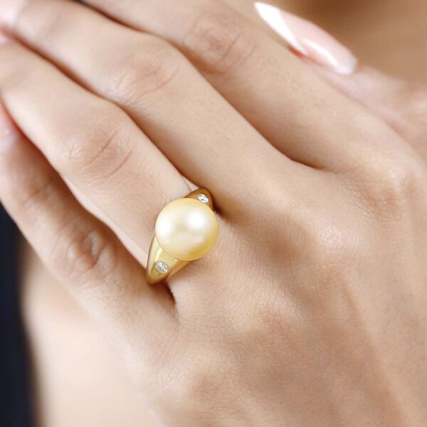 AA goldener Südseeperlen- und Moissanit-Ring - 12,65 ct. image number 3