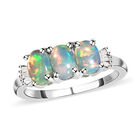 Natürlicher, äthiopischer Opal und weißer Diamant-Ring, 925 Silber platiniert, ca. 1,07 ct image number 3