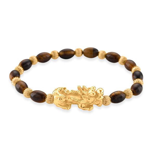 Tigerauge Armband, flexibel (ca. 18 - 19 cm), gelb vergoldet ca. 35.00 ct