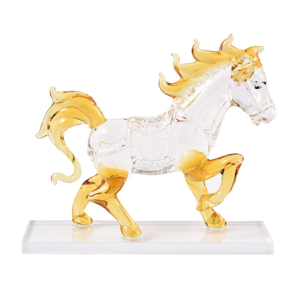 Dekorative Kristallglas-Pferdefigur auf quadratischem St&auml;nder, Gelb image number 4
