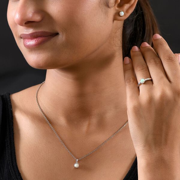 4er Set - AA Natürlicher, äthiopischer Welo Opal Ring (Größe 20.00), Anhänger mit Kette (ca. 50cm), und Ohrringe ca. 2.24 ct image number 2