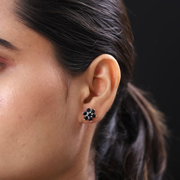 Schwarze geblümte Spinell Ohrstecker, 925 Silber ca. 3,01 ct image number 3