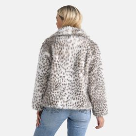 LA MAREY Signature - Kurzjacke aus Webpelz mit Leopardenmuster, Einheitsgr&ouml;&szlig;e, Beige