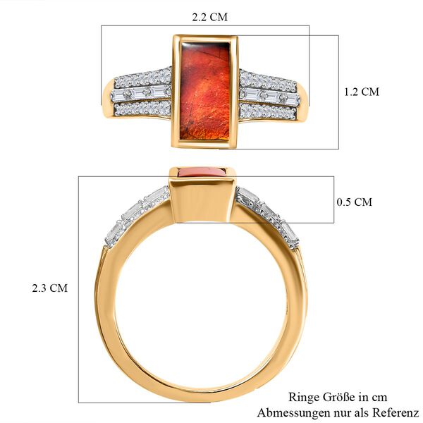 Kanadischer Ammolit, weißer Zirkon Ring, 925 Silber vergoldet (Größe 18.00) ca. 1.90 ct image number 7