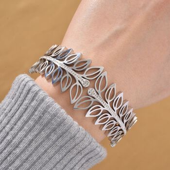 Wei&szlig;er Kristall Armreif ca. 19 cm Reiner Edelstahl, Silberfarben