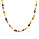 D'Joy Nat&uuml;rliche baltische Bernstein, Wei&szlig;e S&uuml;&szlig;wasser Perle, Halskette ca. 75 cm 925 Silber vergoldet