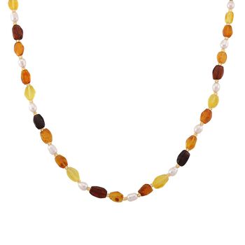 D'Joy S&uuml;&szlig;wasserperle und Bernstein 75cm Halskette