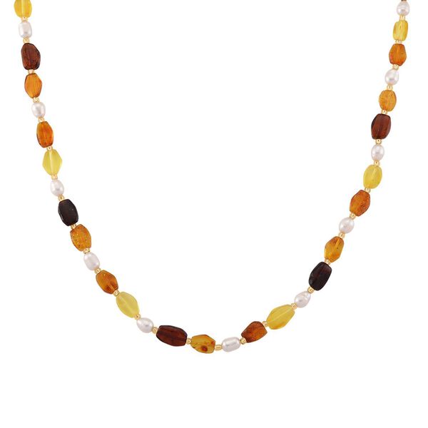 D'Joy S&uuml;&szlig;wasserperle und Bernstein 75cm Halskette