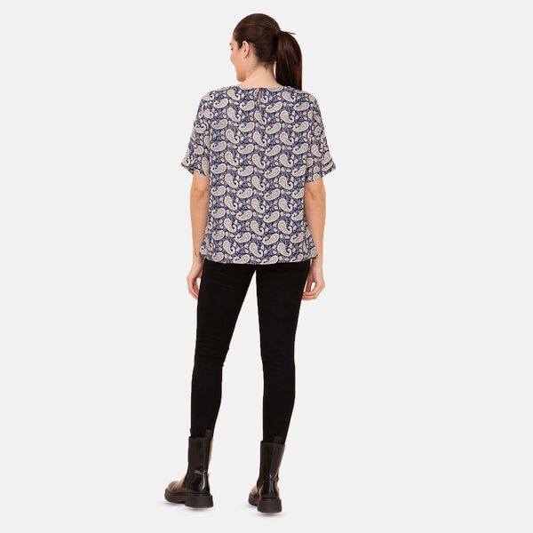 TAMSY - bedrucktes Top mit Paisleymuster, Größe 42, Blau image number 1