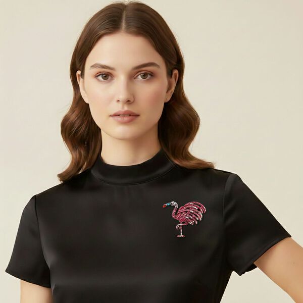 Mehrfarbige Kristall-Brosche in Ros&eacute;goldton, Flamingo image number 3