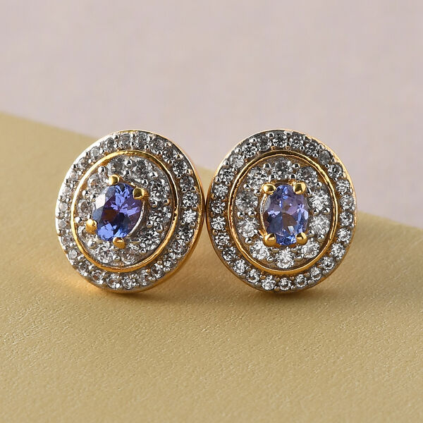AAA Tansanit und Zirkon-Ohrstecker, 925 Silber vergoldet ca. 1,20 ct image number 2