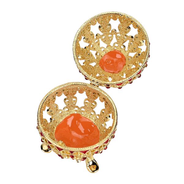 Exquisite Schmuckbox in Hohlkugelf&ouml;rmig - Metall mit farbigem Emaille-Blumenmuster und Strasssteinen, 5x9 cm, rot und gold image number 6