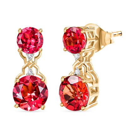 D'joy Lab Grown Padparadscha-Saphir Ohrringe 925 Silber 750 Gelbgold Vermeil ca. 8.28 ct