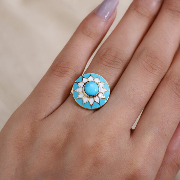 Nat&uuml;rlicher Sleeping Beauty T&uuml;rkis Ring 925 Silber Gelbgold Vermeil image number 3