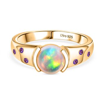 D'Joy AA Nat&uuml;rlicher, &auml;thiopischer Welo Opal, Afrikanischer Amethyst Ring 925 Silber 750 Gelb Vergoldet (Gr&ouml;&szlig;e 16.00) ca. 0.98 ct