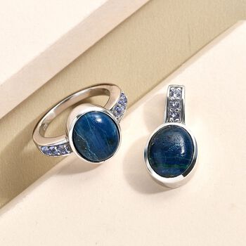 2er Set - Nat&uuml;rlicher Tafelberg Shadowkite Ring und Anh&auml;nger, 925 Silber platiniert ca. 7.96 ct