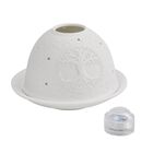 Exquisiter Teelichthalter mit LED-Licht, 3D-Motiv 'Lebensbaum', unglasiertes weißes Porzellan, ideal als Tischdekoration und Nachtlicht, Größe: 10.5x7.5 cm