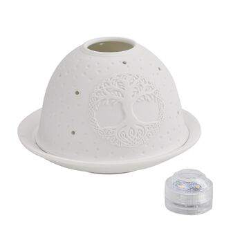 Porzellan-Teelichthalter mit LED, Baum des Lebens Motiv