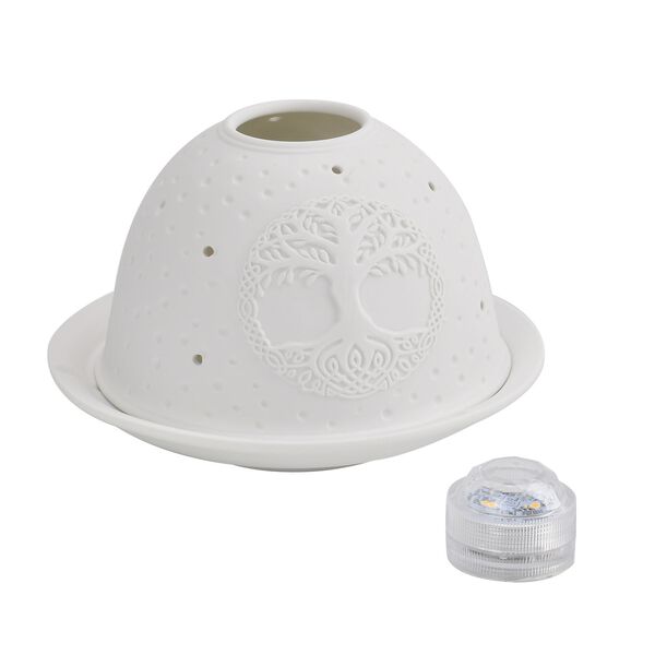 Porzellan-Teelichthalter mit LED, Baum des Lebens Motiv