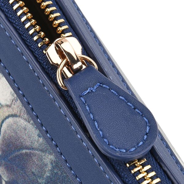 LA MAREY Crossbody Tasche aus 80% Seidenbrokat und 20% Echtleder, Blumenmuster, 24x5.5x14cm, Wei&szlig;-blau image number 7