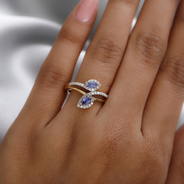 AA Tansanit und Zirkon Bypass Ring 925 Silber vergoldet  ca. 0,84 ct image number 3