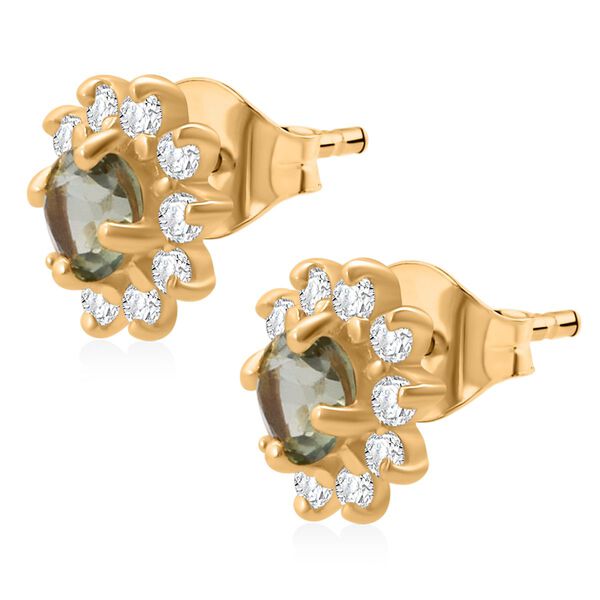 D'Joy AA Grüner Saphir, Weißer Zirkon Ohrringe 925 Silber vergoldet ca. 1,30 ct. image number 3