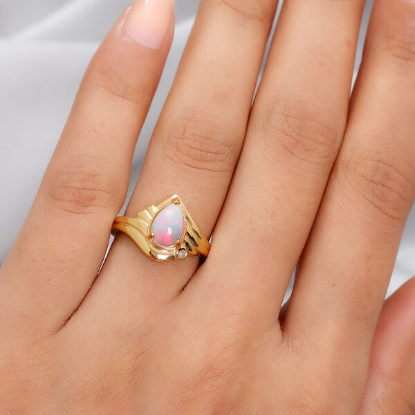 Natürlicher Äthiopischer Opal und Diamant Ring 925 Silber vergoldet  ca. 0,90 ct image number 3