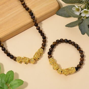 Tigerauge Schmuckset Legierung gelb vergoldet ca. 430.00 ct